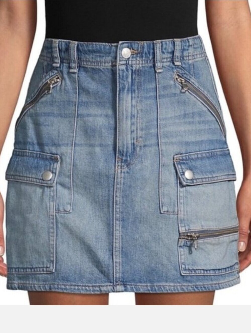 Free People Light Blue Denim Cargo Mini Skirt Size 30